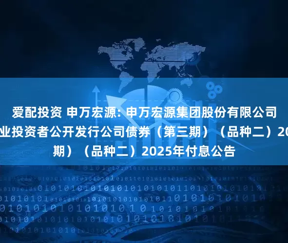 爱配投资 申万宏源: 申万宏源集团股份有限公司2021年面向专业投资者公开发行公司债券（第三期）（品种二）2025年付息公告